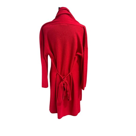 Neiman Marcus Cashmere Collection Red Open Front Long Cardigan Sweater Luxury - Picture 2 of 9